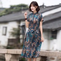 國潮水墨風(fēng)連衣裙杭州添潭盛泰大碼女裝桑蠶絲品牌折扣